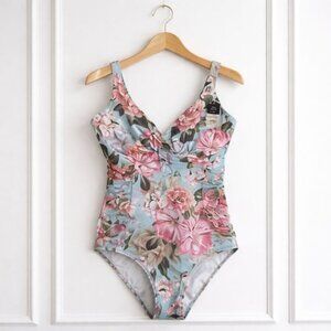 NEW Sunseeker Abelia Floral Ruched Side One Piece Swimsuit E-F Cup NWT